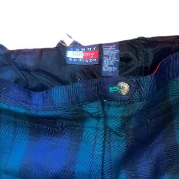 Tommy Hilfiger tommy Women's Blue and Green plaid Wool High Waist Preppy Trouser - Picture 3 of 3
